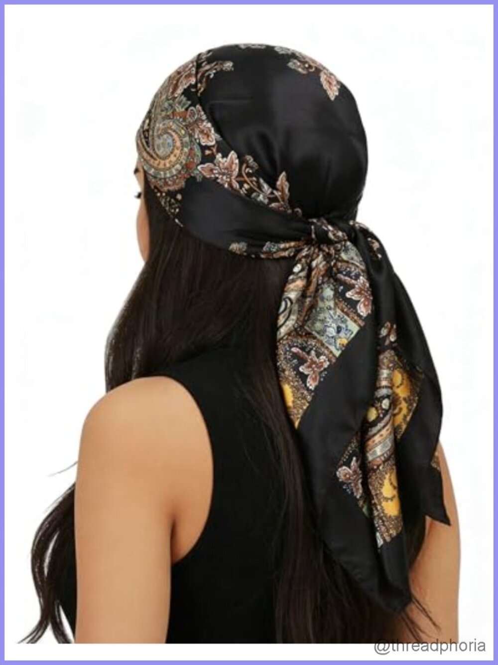Silk-Feeling Square Scarf 35x35 Boho Print Bandana Hair Wrap Neck Scarf Women
